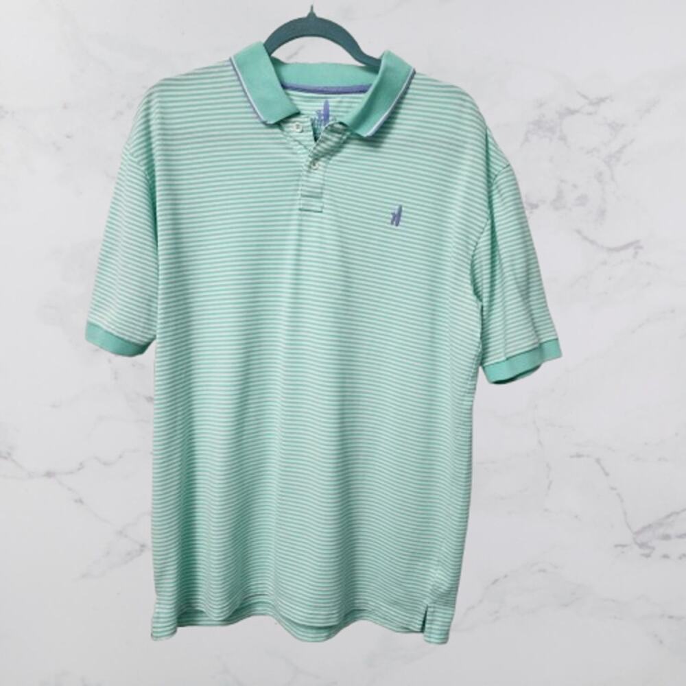 Johnnie-O light green Striped POLO Shirt West Coast Prep Large